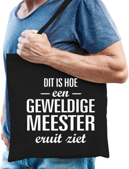 Gweldige meester fun kado tas zwart heren voor leraar / onderwijzer - Feest Boodschappentassen