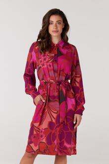 Gwen jurk met bloemendessin en tailleceintuur multi fuchsia Roze - L