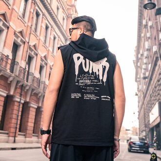 Gxxh Big Size Mannen Street Plus Size Mouwloze Hooded Tank Top Dikke Vent Losse Hip-Hop brief Graffiti Gedrukt Vest 5XL