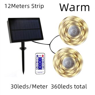Gylbab 8 Modes Afstandsbediening Solar Leds Strip Verlichting 3m6m12m 90 Outdoor Waterdichte Night Voor Garage Tuin Gazon Lampen 12m warm wit