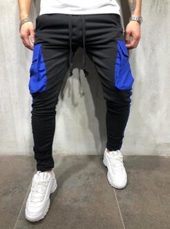 Gym Mens Elasticated Casual Bottoms Hip hop Sweat Pants Pockets Jogging Trousers Blauw / Xxl