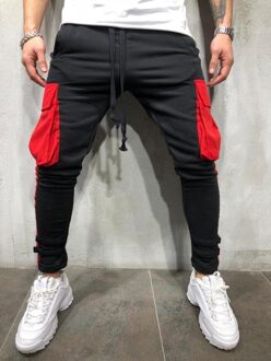 Gym Mens Elasticated Casual Bottoms Hip hop Sweat Pants Pockets Jogging Trousers Rood / Xl