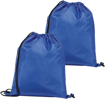 Gymtas/lunchtas/zwemtas met rijgkoord - 2x - voor kinderen - blauw - 35 x 41 cm - Rugzak