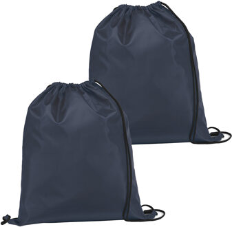 Gymtas/lunchtas/zwemtas met rijgkoord - 2x - voor kinderen - donkerblauw - 35 x 41 cm - Rugzak