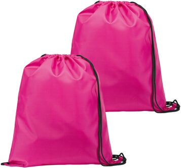 Gymtas/lunchtas/zwemtas met rijgkoord - 2x - voor kinderen - fuchsia roze - 35 x 41 cm - Rugzak