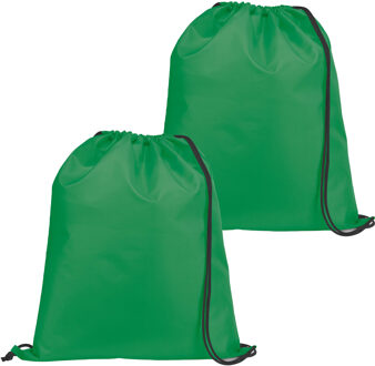 Gymtas/lunchtas/zwemtas met rijgkoord - 2x - voor kinderen - groen - 35 x 41 cm - Rugzak