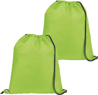 Gymtas/lunchtas/zwemtas met rijgkoord - 2x - voor kinderen - lime groen - 35 x 41 cm - Rugzak