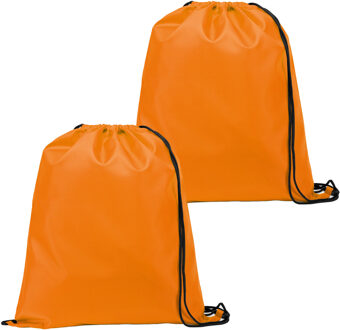 Gymtas/lunchtas/zwemtas met rijgkoord - 2x - voor kinderen - oranje - 35 x 41 cm - Rugzak