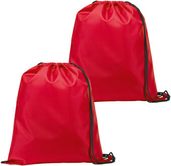 Gymtas/lunchtas/zwemtas met rijgkoord - 2x - voor kinderen - rood - 35 x 41 cm - Rugzak