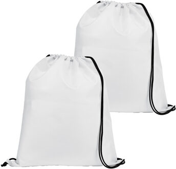 Gymtas/lunchtas/zwemtas met rijgkoord - 2x - voor kinderen - wit - 35 x 41 cm - Rugzak