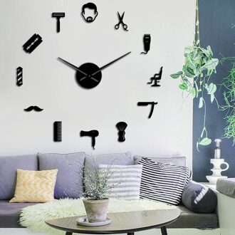 GZ294 Haar Salon Baber Winkel 47 Inch Groot Formaat Acryl Eva Schuim Spiegel Wandklok 3D Stille Quartz Klok Reloj pared 3 D rood