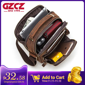GZCZ 100% Quality Male's Messenger Bag Small Fashion Genuine Leather Shoulder Bags Business Crossbody Casual Bag Famous Brand