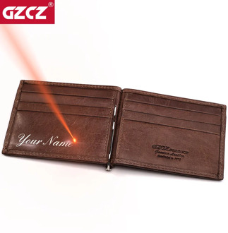 GZCZ Genuine Leather Slim Mens Credit Card Wallet Money Clip Simple Design Male Bifold Purse Mini Clamp For Money Case