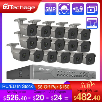 H.265 16CH 5MP 4K HD POE NVR Kit CCTV System IR Outdoor Two Way Audio AI IP Camera P2P Video Security Surveillance Set 2TB HDD