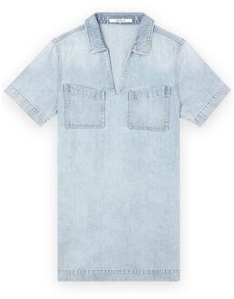 H-cs26m64 denim shirt dress with v neck - maat 38 Blauw