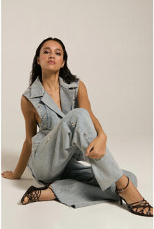 H-cw25m85 mid waist wide leg jeans with big studs Blauw - 27