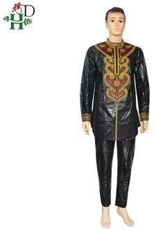 H & D Dashiki Mannen Shirt Broek Pak Borduurwerk Bazin Lange Mouwen Tops Met Broek Plus Size Afrikaanse Mannen Kleding Gewaad Africain 4XL