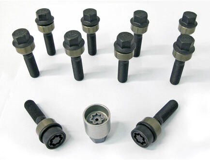 H&R Wielboutenset bolkonisch met beweegbare ring R14 M14x1.50 - Lengte 74mm - Zwart - 10 stuks (bv. HRB1457406SET