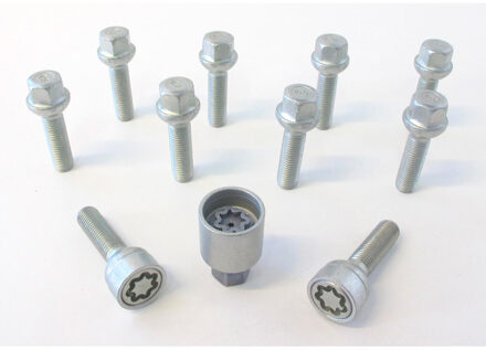 H&R Wielboutenset bolkonisch R12 M12x1.50 - Lengte 28mm - 10 stuks (bv. Mercedes) - incl. wielsloten HR1252802SET