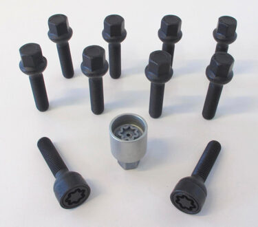 H&R Wielboutenset bolkonisch R12 M12x1.50 - Lengte 28mm - Zwart - 10 stuks (bv. Mercedes) - incl. wi HRB1252802SET