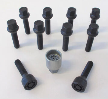 H&R Wielboutenset bolkonisch R12 M12x1.50 - Lengte 35mm - Zwart - 10 stuks (bv. Mercedes) - incl. wi HRB1253502SET