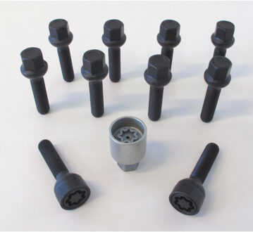 H&R Wielboutenset bolkonisch R12 M12x1.50 - Lengte 43mm - Zwart - 10 stuks (bv. Mercedes) - incl. wi HRB1254302SET