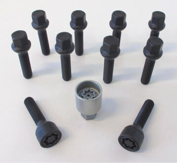 H&R Wielboutenset bolkonisch R12 M12x1.50 - Lengte 45mm - Zwart - 10 stuks (bv. Mercedes) - incl. wi HRB1254502SET