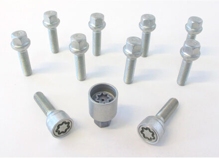 H&R Wielboutenset bolkonisch R12 M12x1.50 - Lengte 47mm - 10 stuks (bv. Mercedes) - incl. wielsloten HR1254702SET