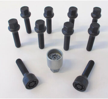 H&R Wielboutenset bolkonisch R12 M12x1.50 - Lengte 47mm - Zwart - 10 stuks (bv. Mercedes) - incl. wi HRB1254702SET