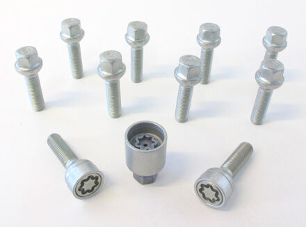 H&R Wielboutenset bolkonisch R12 M12x1.50 - Lengte 50mm - 10 stuks (bv. Mercedes) - incl. wielsloten HR1255002SET