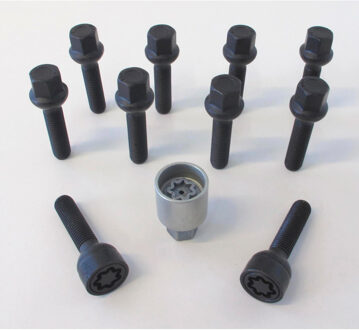 H&R Wielboutenset bolkonisch R12 M12x1.50 - Lengte 50mm - Zwart - 10 stuks (bv. Mercedes) - incl. wi HRB1255002SET