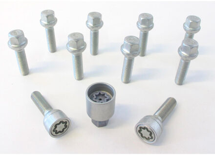 H&R Wielboutenset bolkonisch R12 M12x1.50 - Lengte 52mm - 10 stuks (bv. Mercedes) - incl. wielsloten HR1255202SET