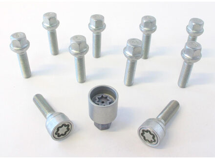 H&R Wielboutenset bolkonisch R12 M12x1.50 - Lengte 55mm - 10 stuks (bv. Mercedes) - incl. wielsloten HR1255502SET