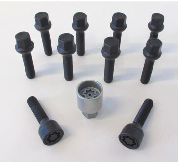 H&R Wielboutenset bolkonisch R12 M12x1.50 - Lengte 60mm - Zwart - 10 stuks (bv. Mercedes) - incl. wi HRB1256002SET