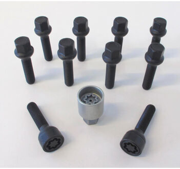 H&R Wielboutenset bolkonisch R13 M14x1.50 - Lengte 31mm - Zwart - 10 stuks (bv. VAG) - incl. wielslo HRB1453103SET