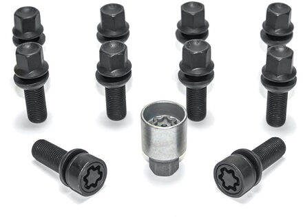 H&R Wielboutenset bolkonisch R13 M14x1.50 - Lengte 32mm - Zwart - 10 stuks (bv. Audi S5) - incl. wie HRB1453203SET