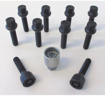 H&R Wielboutenset bolkonisch R13 M14x1.50 - Lengte 33mm - Zwart - 10 stuks (bv. VAG) - incl. wielslo HRB1453303SET