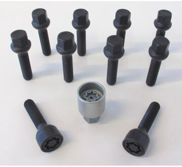 H&R Wielboutenset bolkonisch R13 M14x1.50 - Lengte 35mm - Zwart - 10 stuks (bv. VAG) - incl. wielslo HRB1453503SET