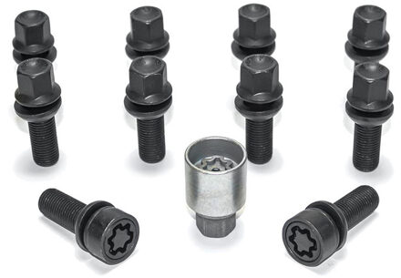 H&R Wielboutenset bolkonisch R13 M14x1.50 - Lengte 36mm - Zwart - 10 stuks (bv. Audi S5) - incl. wie HRB1453603SET