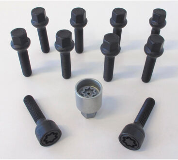 H&R Wielboutenset bolkonisch R13 M14x1.50 - Lengte 37mm - Zwart - 10 stuks (bv. VAG) - incl. wielslo HRB1453703SET