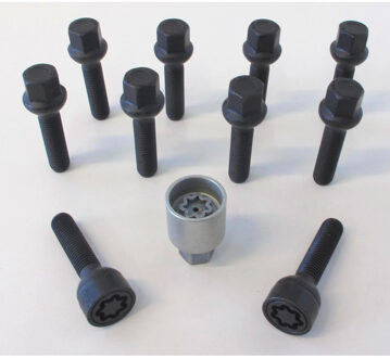 H&R Wielboutenset bolkonisch R13 M14x1.50 - Lengte 38mm - Zwart - 10 stuks (bv. VAG) - incl. wielslo HRB1453803SET