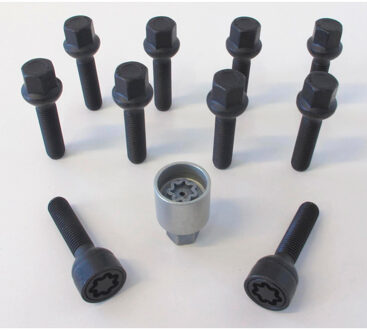 H&R Wielboutenset bolkonisch R13 M14x1.50 - Lengte 40mm - Zwart - 10 stuks (bv. VAG) - incl. wielslo HRB1454003SET