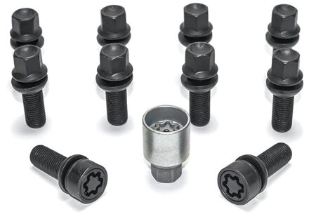 H&R Wielboutenset bolkonisch R13 M14x1.50 - Lengte 42mm - Zwart - 10 stuks (bv. Audi S5) - incl. wie HRB1454203SET