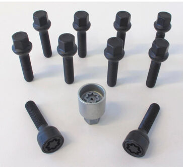 H&R Wielboutenset bolkonisch R13 M14x1.50 - Lengte 47mm - Zwart - 10 stuks (bv. VAG) - incl. wielslo HRB1454703SET