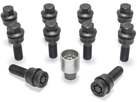 H&R Wielboutenset bolkonisch R14 M14x1.50 - Lengte 40mm - Zwart - 10 stuks (bv. Audi Q3, Q5) - incl. HRB1454007ASET