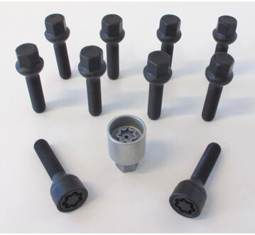 H&R Wielboutenset bolkonisch R16 M14x1.50 - Lengte 43mm - Zwart - 10 stuks (bv. VAG) - incl. wielslo HRB1454303SET