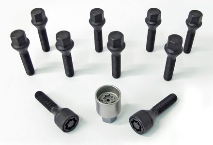 H&R Wielboutenset konisch M12x1.50 - Lengte 28mm - Zwart - 10 stuks - incl. wielsloten HRB1252801SET