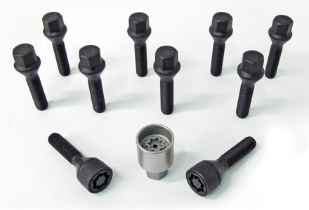 H&R Wielboutenset konisch M12x1.50 - Lengte 35mm - Zwart - 10 stuks - incl. wielsloten HRB1253501SET