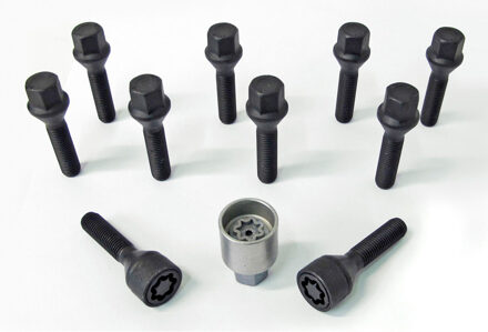 H&R Wielboutenset konisch M12x1.50 - Lengte 38mm - Zwart - 10 stuks - incl. wielsloten HRB1253801SET