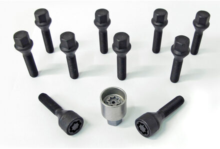 H&R Wielboutenset konisch M12x1.50 - Lengte 40mm - Zwart - 10 stuks - incl. wielsloten HRB1254001SET